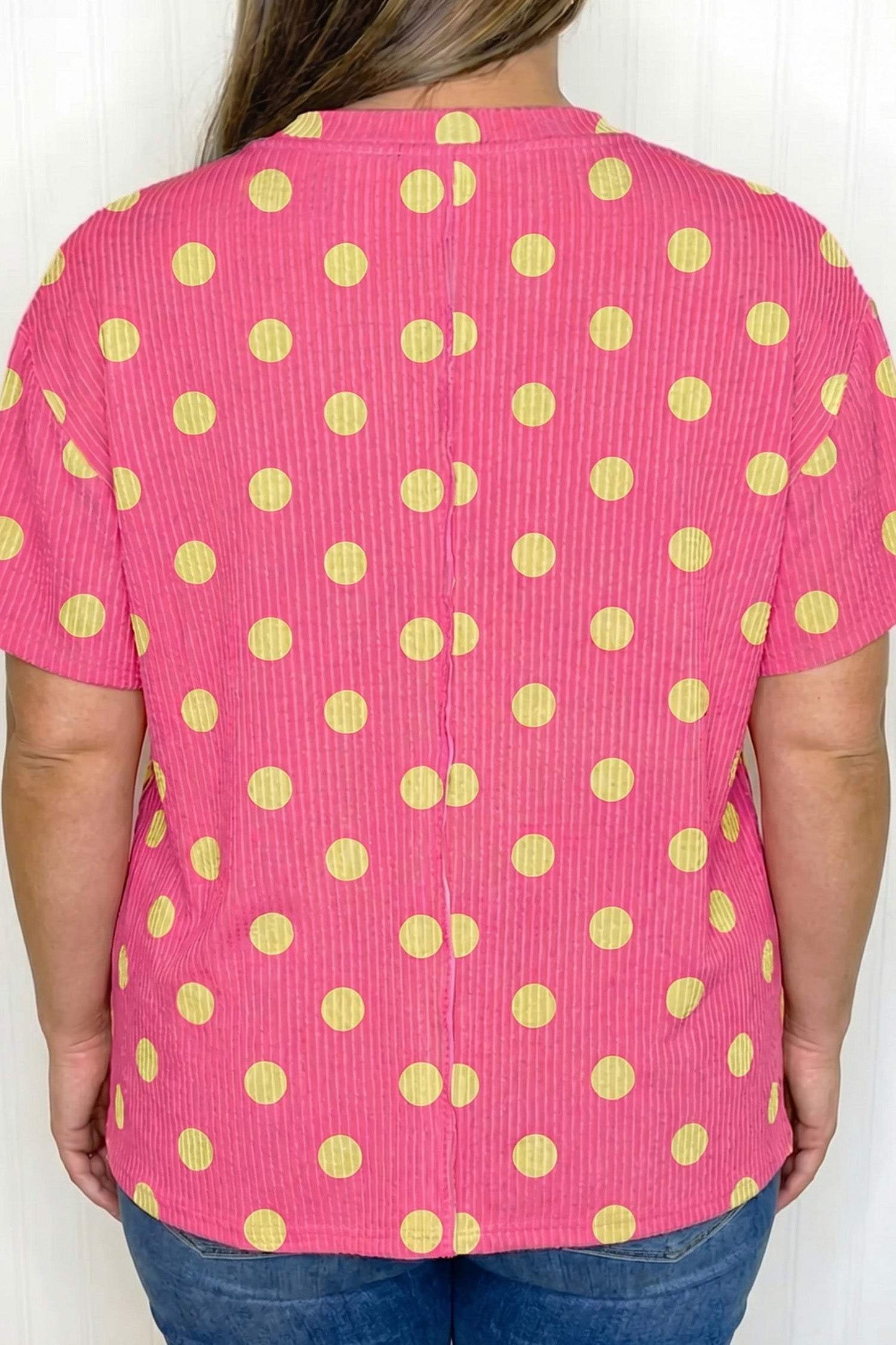 Sky Blue Twisted Rib Polka Dot Print Plus Size T Shirt