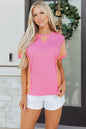 Bright Pink Waffle Textured Contrast Striped Patchwork Loose T Shirt - Sweet Fashion Wholesale