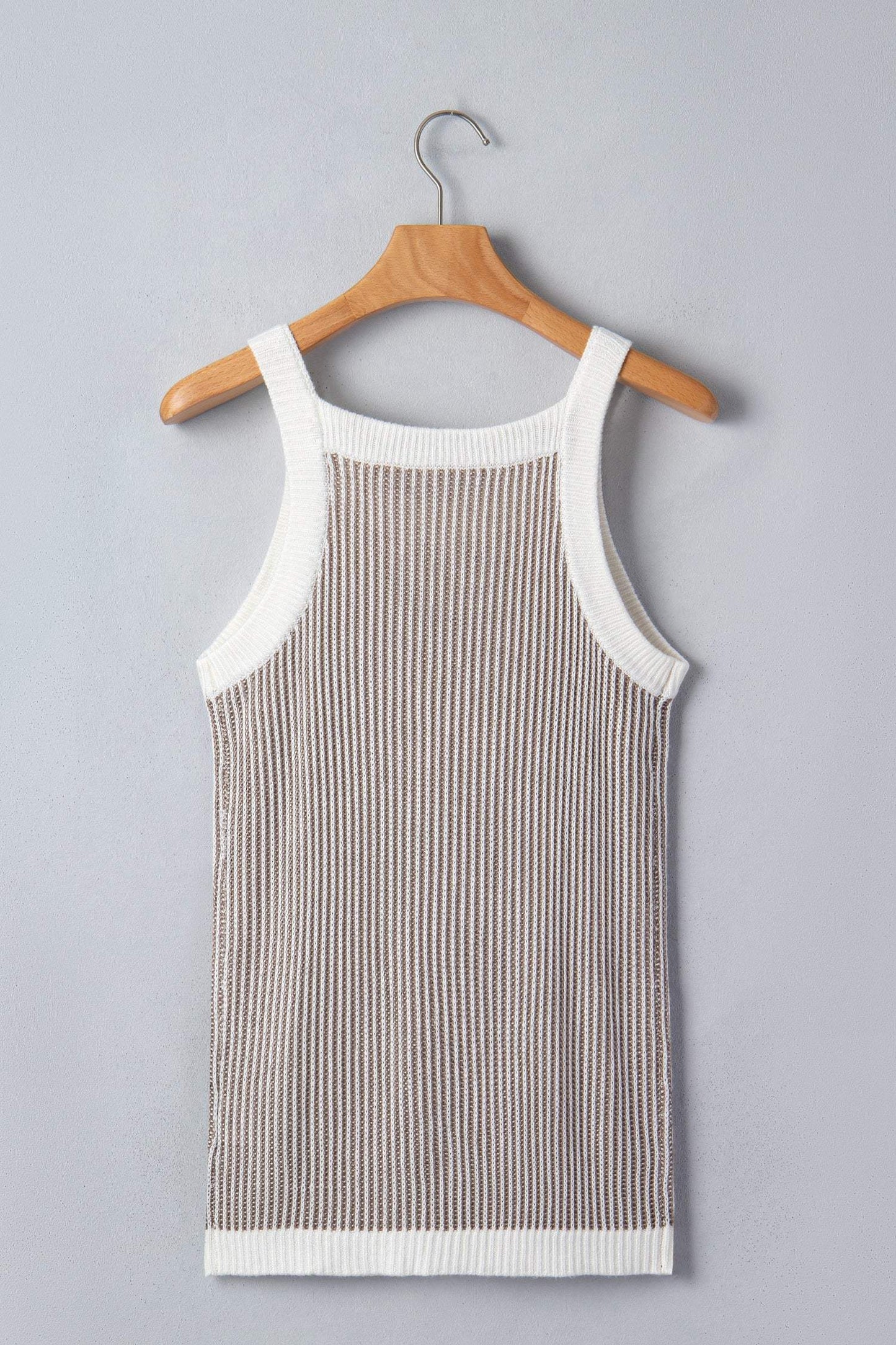 Pale Khaki Contrast Trim Ribbed Knit Sweater Tank Top