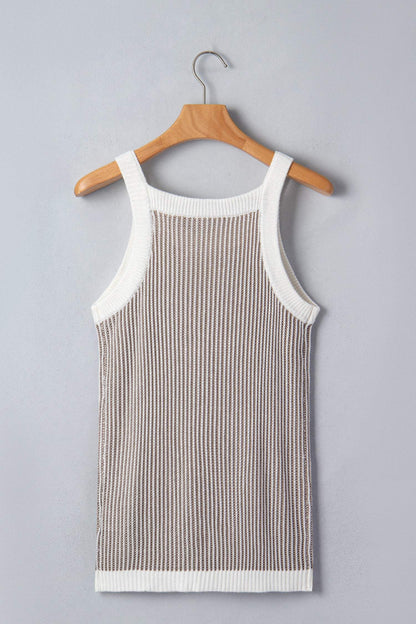 Pale Khaki Contrast Trim Ribbed Knit Sweater Tank Top