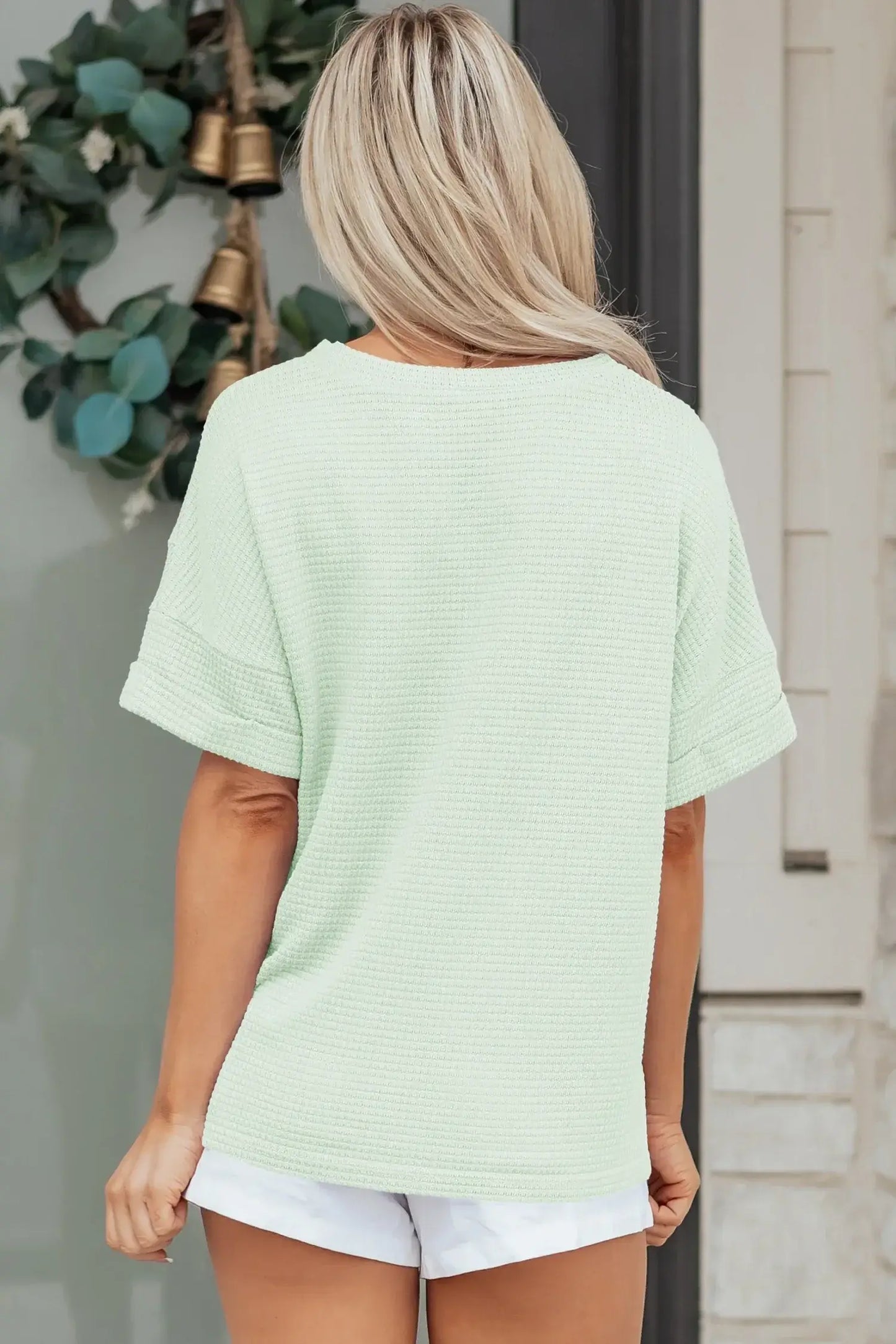 Strawberry Pink Waffle V Neck Short Sleeve Knit Top - Sweet Fashion Wholesale