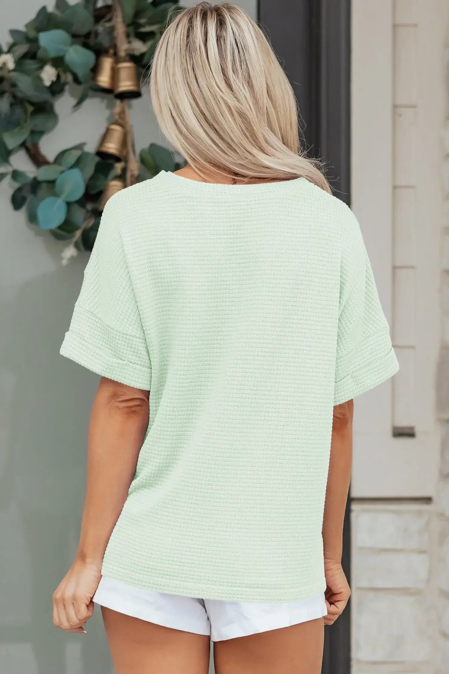 Strawberry Pink Waffle V Neck Short Sleeve Knit Top - Sweet Fashion Wholesale