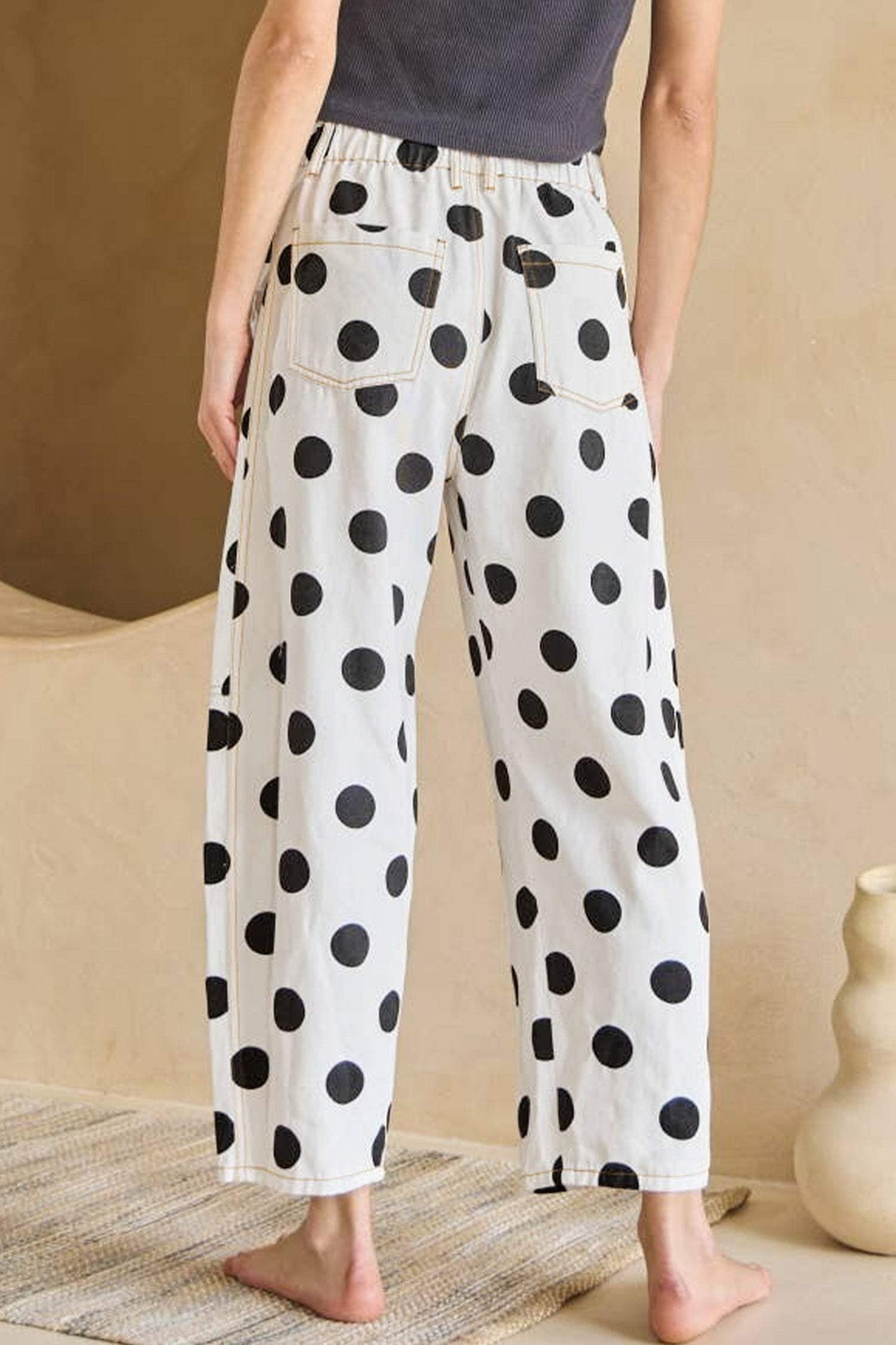 Sky Blue Polka Dot Print Bow Detail Pocketed Jeans
