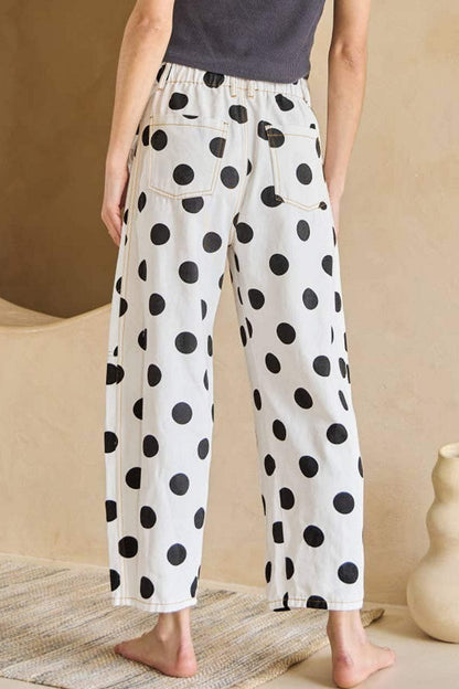 Sky Blue Polka Dot Print Bow Detail Pocketed Jeans