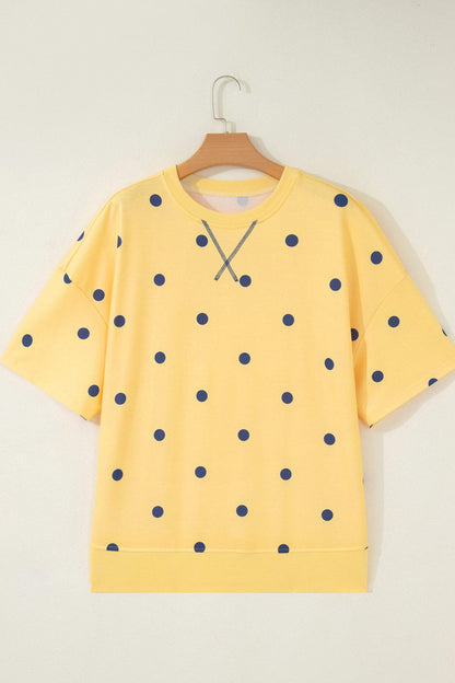 Yellow Polka Dot Print Crossed Seam Detail Oversize Tee
