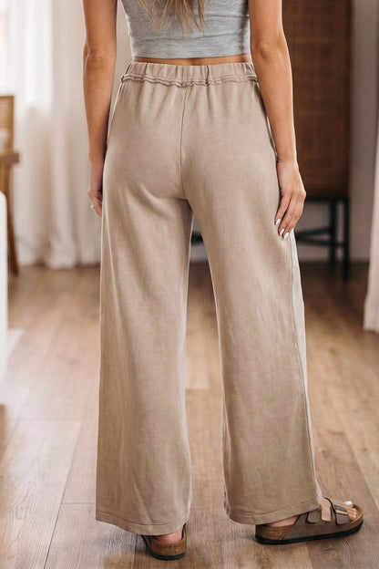 Smoke Gray Mineral Wash Drawstring Retro High Waist Wide Leg Western Pants