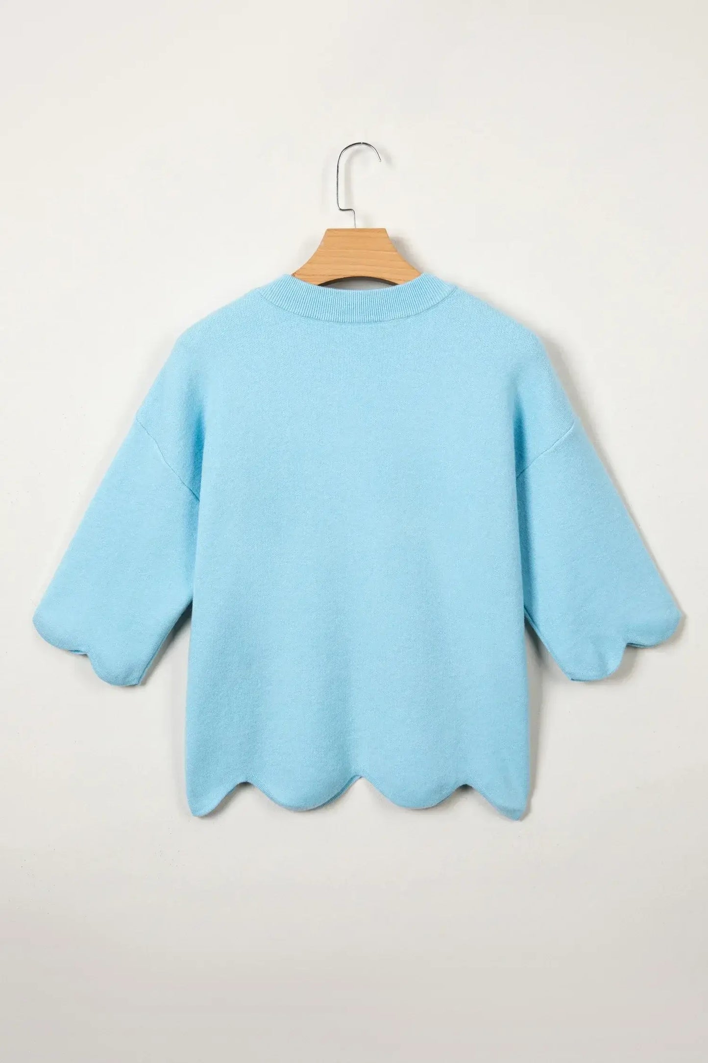 Myosotis Scalloped Hem 3/4 Sleeve Sweater Top