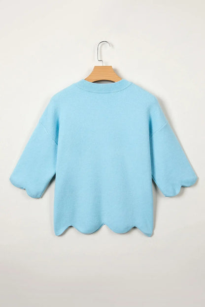 Myosotis Scalloped Hem 3/4 Sleeve Sweater Top