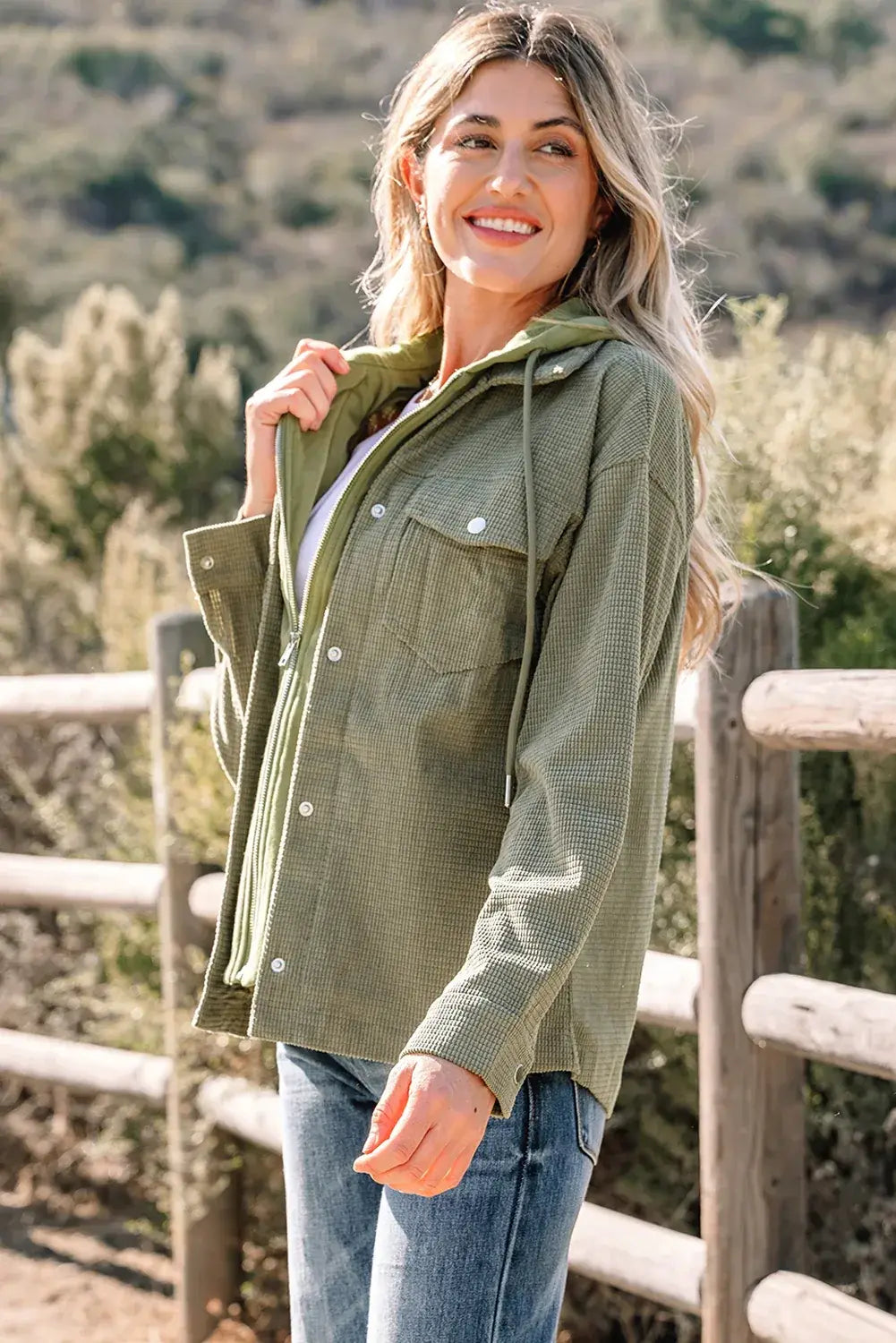 Laurel Green 2 in 1 Thermal Knit Textured Hooded Jacket
