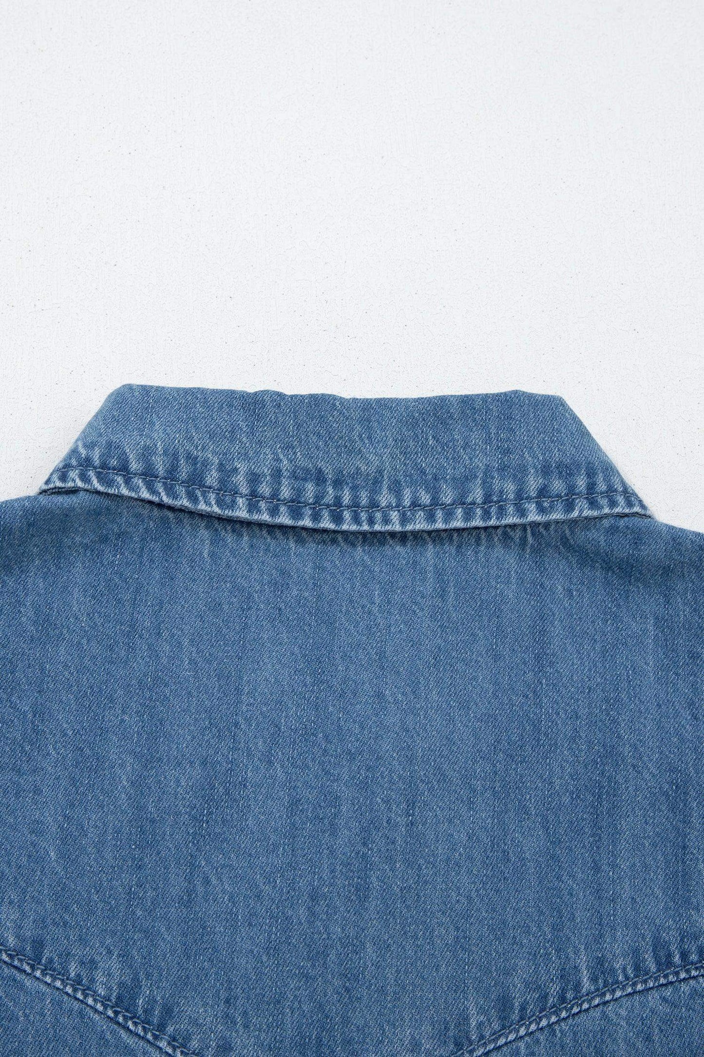 Dusk Blue Ruffled Short Sleeve Denim Shirt - Sweet Fashion Wholesale