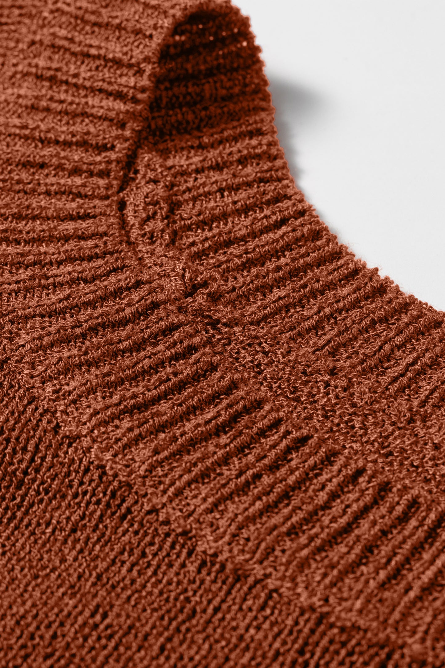 Coffee Ribbed Knit Round Neck Short Sleeve Sweater