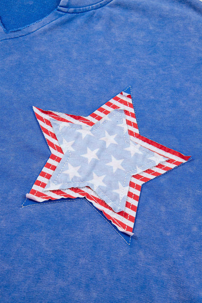 White Patriot Star Patched Notched Neck Mineral Washed Tee
