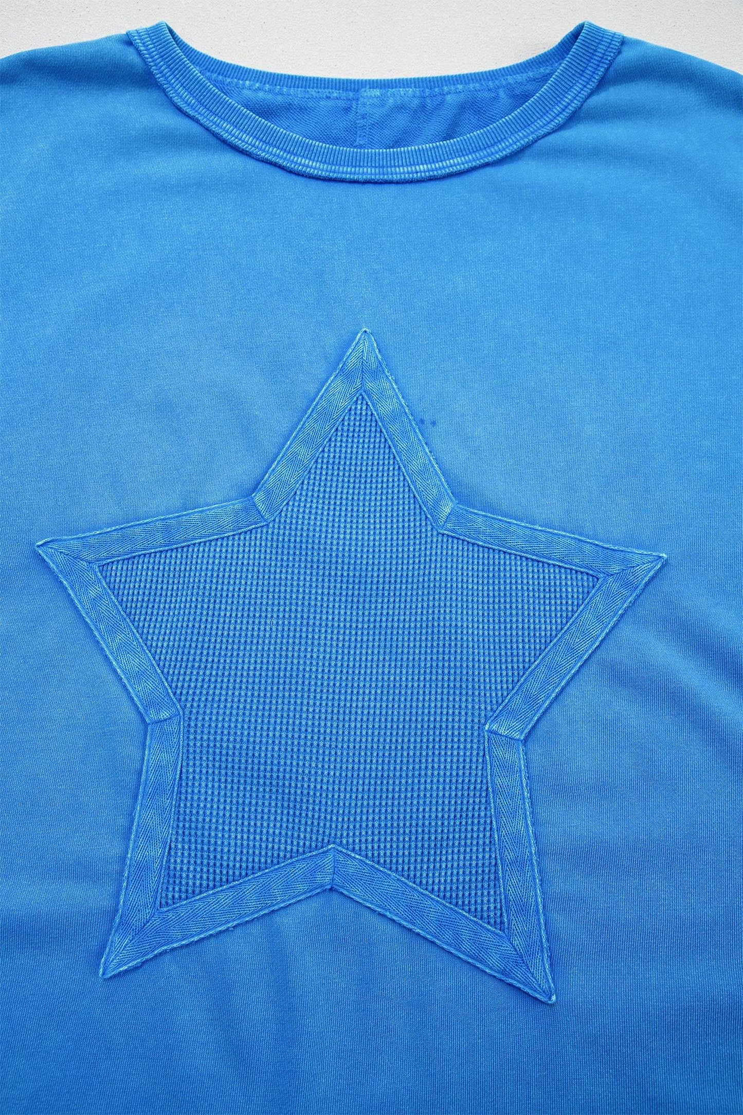 Blue Mineral Wash Star Mesh Patchwork Oversize Tee