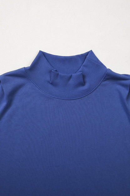 Sky Blue Solid Color High Neck Cap Sleeve Loose Top