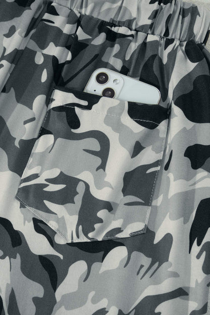 Green Camouflage Print Drawstring Casual Pants