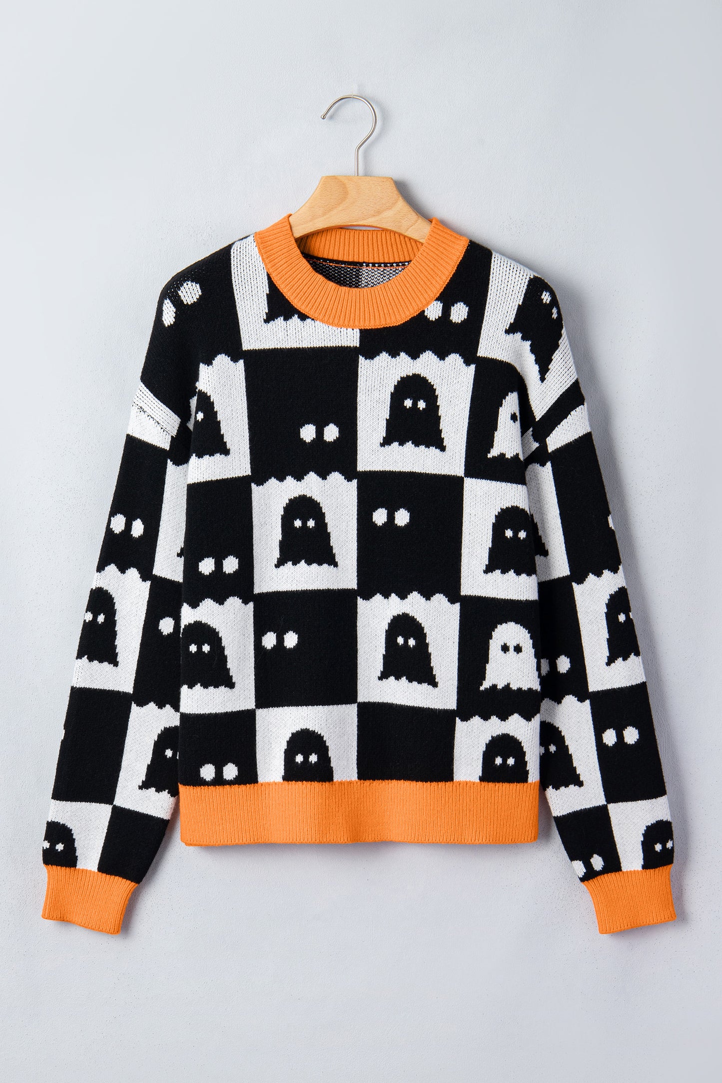 Black High Neck Drop Shoulder Geometric Print Sweater