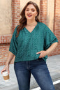 Green Boho Chic Notched V Neck Plus Floral Short Sleeve Top - Sweet Fashion Wholesale