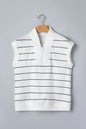 White Stripe Color Block Zip V Neck Sleeveless Top - Sweet Fashion Wholesale