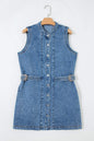 Myosotis Western Belt Button Down Sleeveless Denim Short Dress