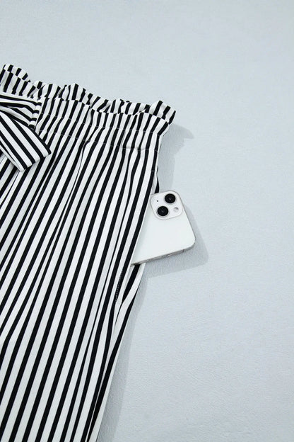 Black Stripe Plus Size Loose Straight Casual Pants