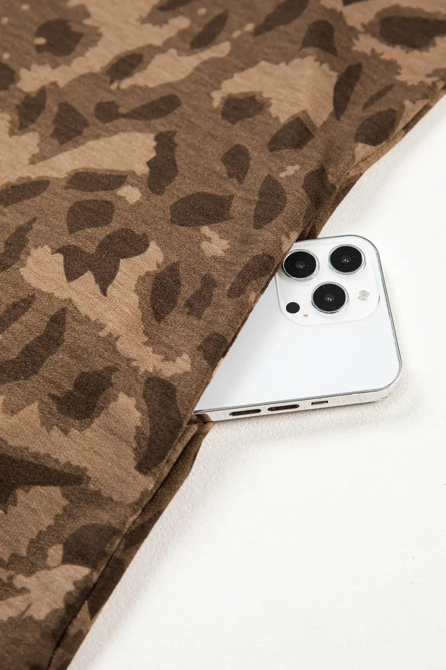 Brown Loose Contrast Striped Accent Leopard T Shirt Mini Dress with Pockets - Sweet Fashion Wholesale