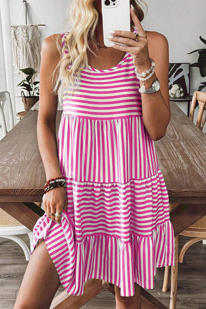 Black Stripe U Neck Sleeveless Loose Fit Mini Dress