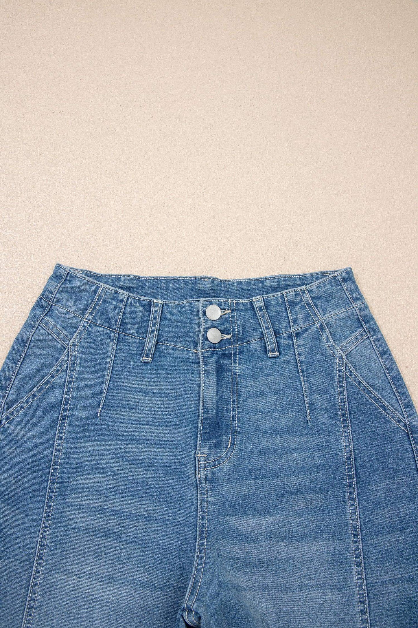 Sky Blue Medium Wash Cuffed Barrel Jeans - Sweet Fashion Wholesale