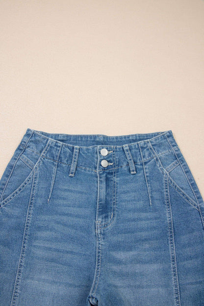 Sky Blue Medium Wash Cuffed Barrel Jeans - Sweet Fashion Wholesale