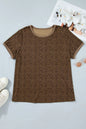 Khaki Plus Size Leopard Print Ribbed Trim Round Neck Tee - Sweet Fashion Wholesale