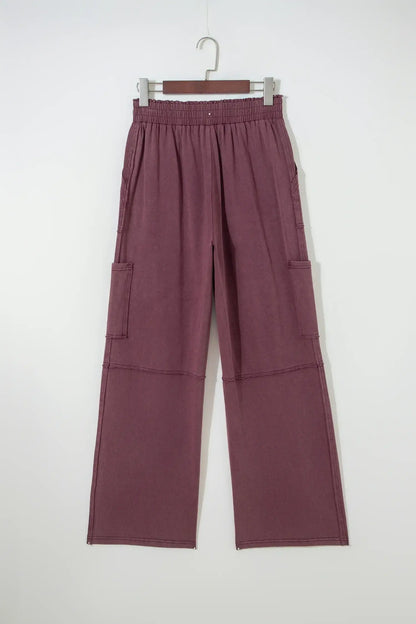 Mineral Red Mineral Wash Cargo Patched Pocket Utility Sweatpants - Sweet Fashion Wholesale