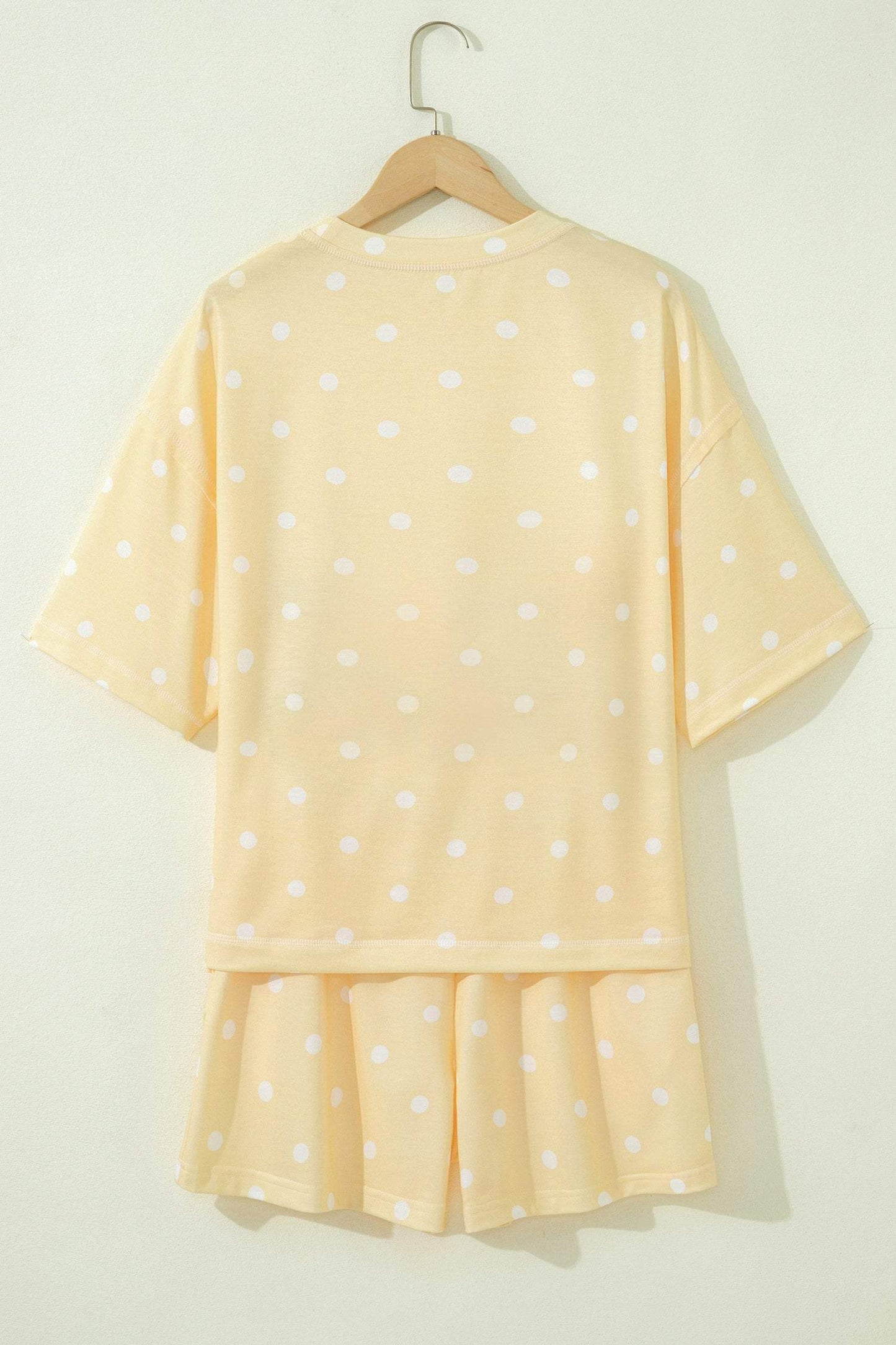 Yellow Exposed Seam Detail Polka Dot Loose Tee Drawstring Shorts Set