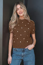 Yellow Cream Elegant Polka Dot Bubble Short Sleeve Sweater - Sweet Fashion Wholesale