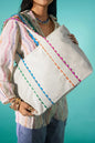 White Colorful Ricrac Detail Canvas Tote Bag