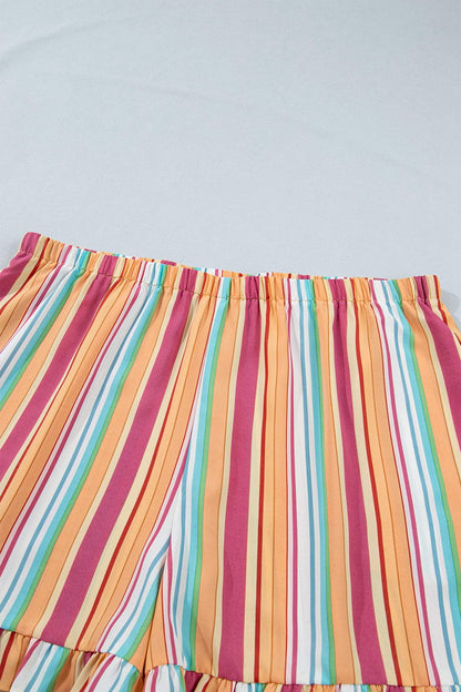 Orange Stripe Plus Size Elastic Waist Ruffle Hem Shorts