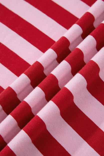 Pink Stripe Split V Neck Casual T Shirt - Sweet Fashion Wholesale