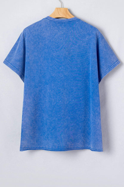 White Patriot Star Patched Notched Neck Mineral Washed Tee