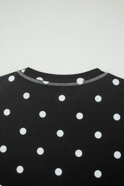 Yellow Exposed Seam Detail Polka Dot Loose Tee Drawstring Shorts Set