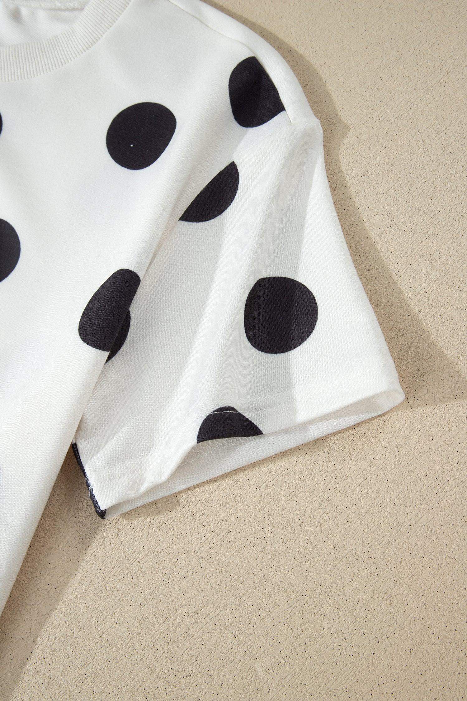 White Polka Dot Short Sleeve Top Casual Skort 2pcs Outfit - Sweet Fashion Wholesale