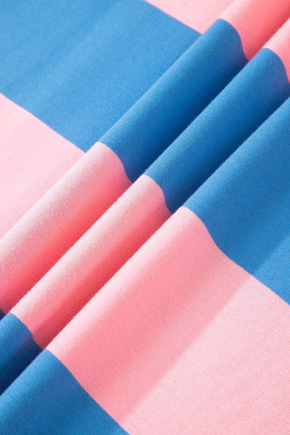 Bright Pink Striped Color Block Oversize Tunic Tee
