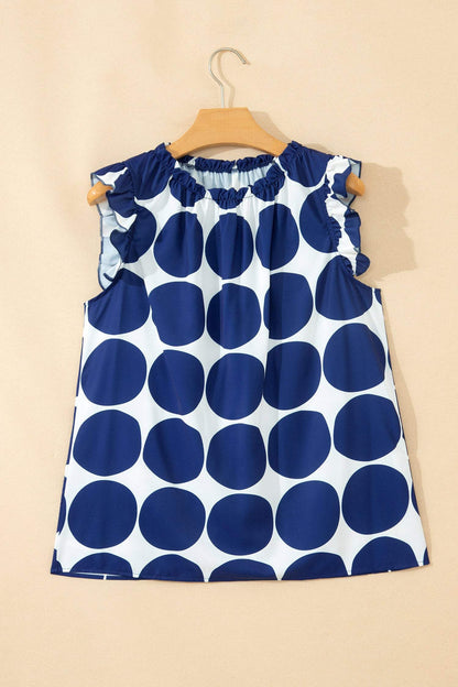 Rose Polka Dot Print Frilled Round Neck Shift Tank Top