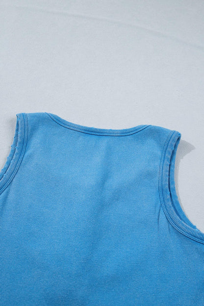 Bright Pink Vintage Distressed Ribbed Mineral Wash Tank Top