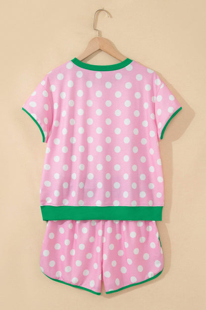 Sky Blue Polka Dot Contrast Edge Casual Short Set