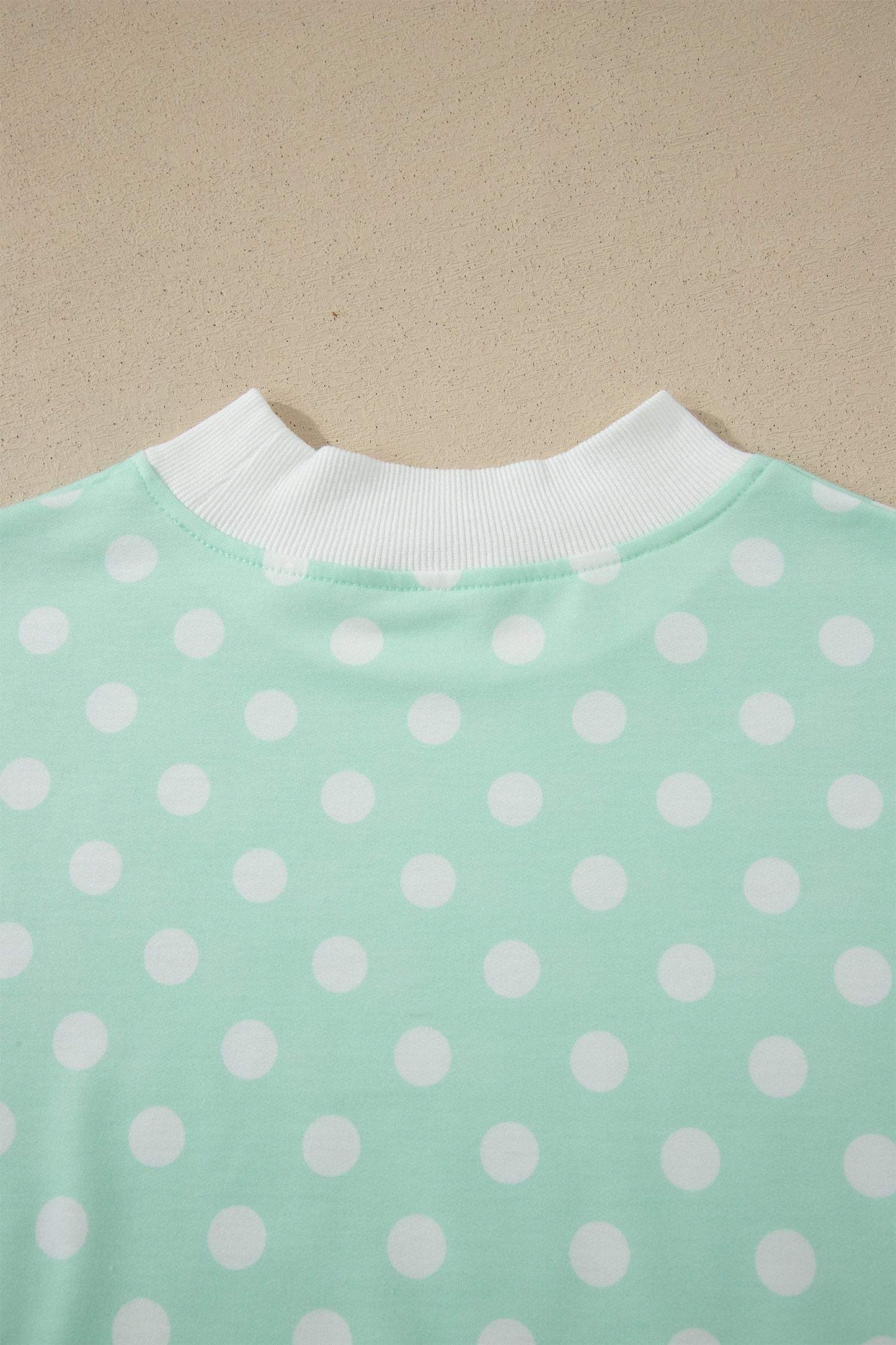 Green Polka Dot Print Color Block Trim Mock Neck Short Set