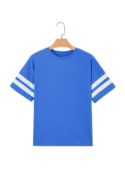 Black Varsity Striped Short Sleeve Crew Neck T Shirt