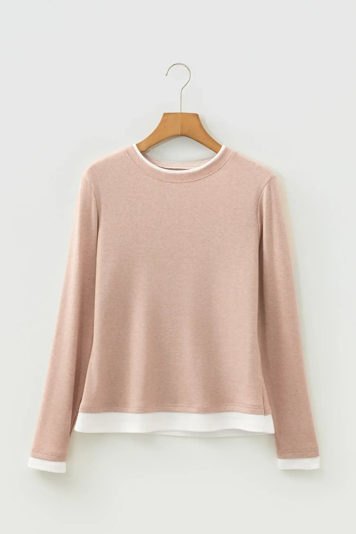 Smoke Gray False Two Piece Color Block Patchwork Long Sleeve Top