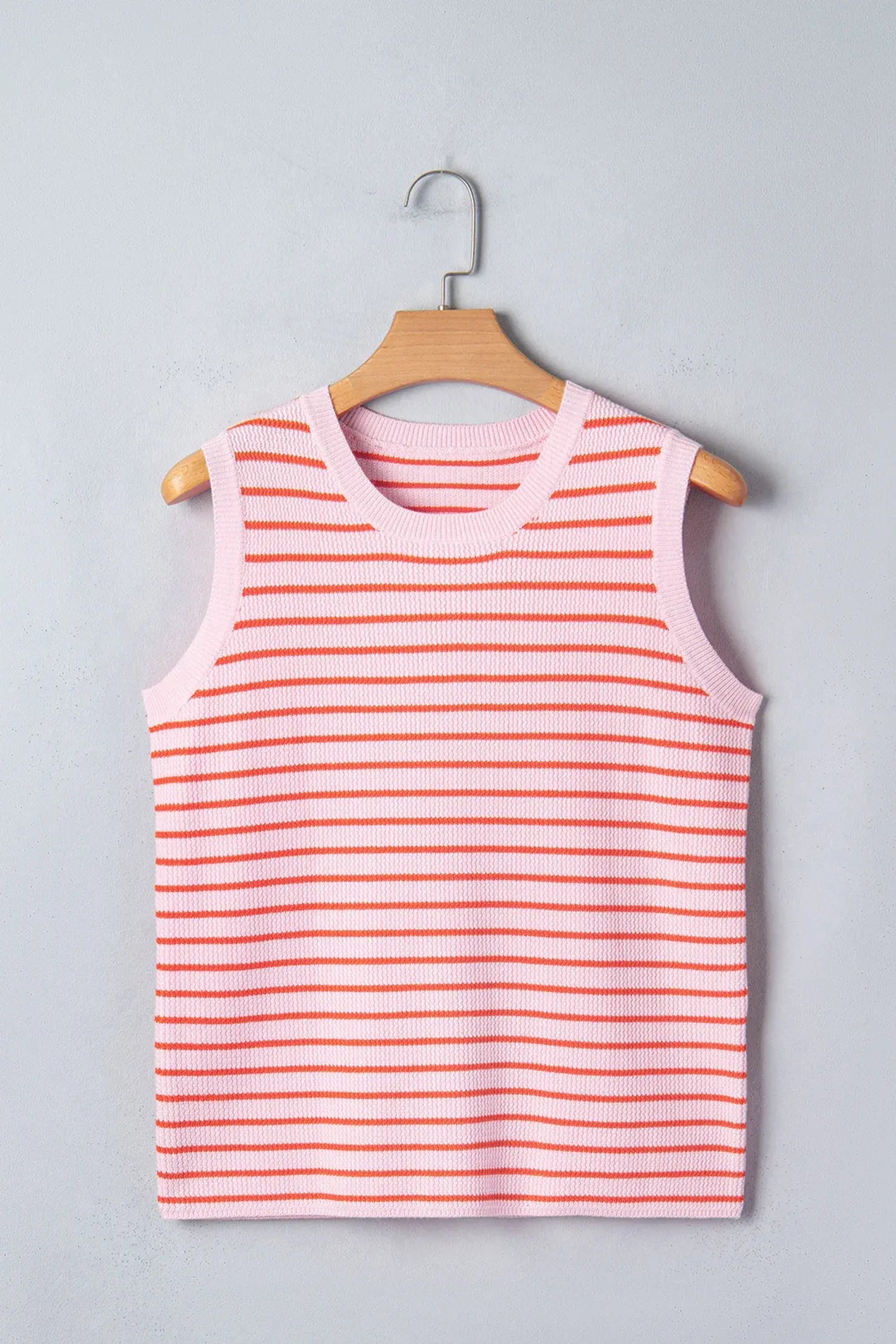 Pink Stripe Textured Knit Sleeveless Casual Sweater Top