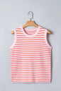 Pink Stripe Textured Knit Sleeveless Casual Sweater Top