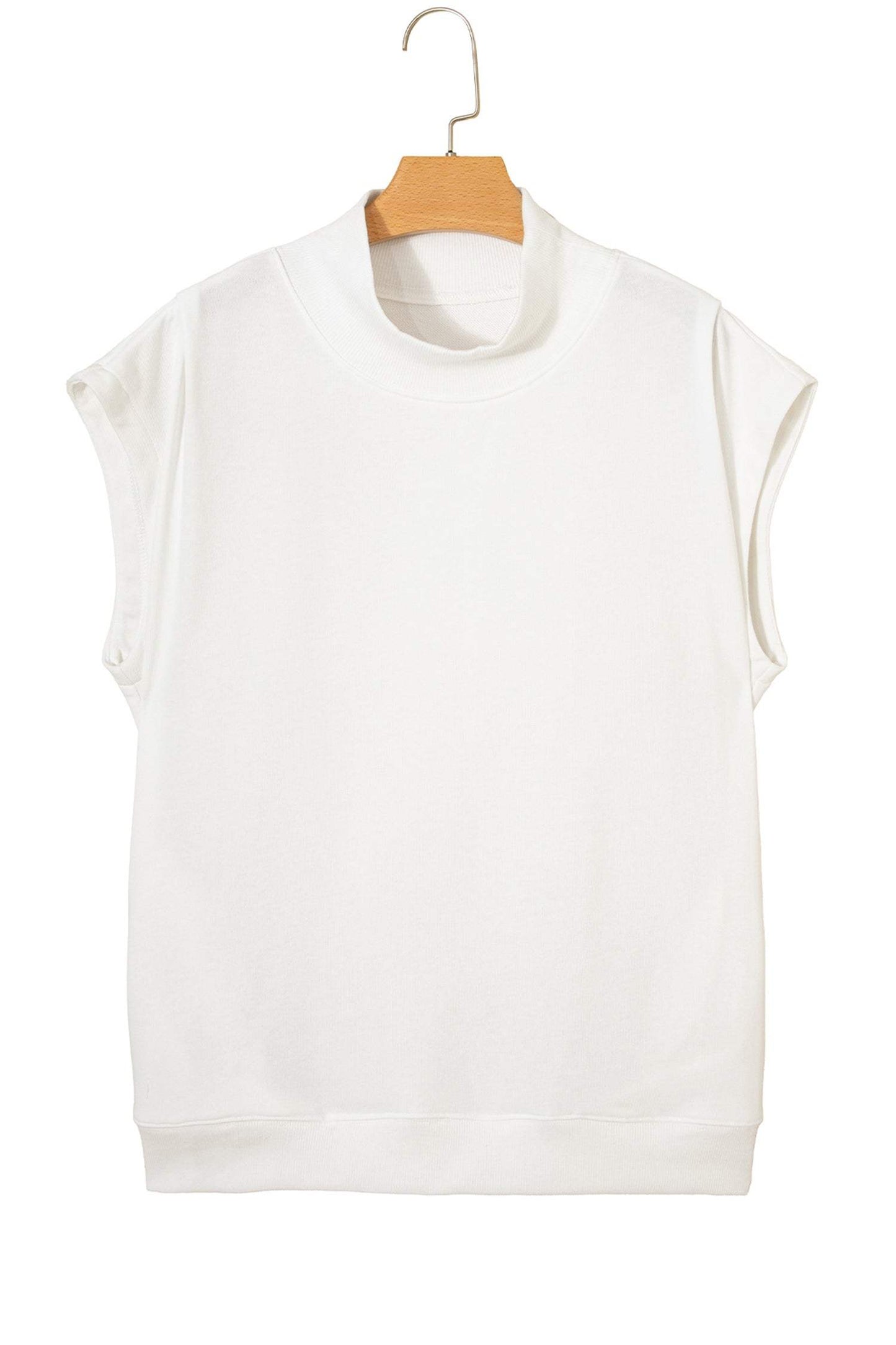Sky Blue Solid Color High Neck Cap Sleeve Loose Top