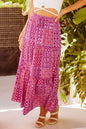 Orange Tiered Paisley Print Pocketed Maxi Skirt - Sweet Fashion Wholesale