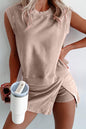 Yellow Cream 2 Pieces Mineral Wash Cotton Tank Top Lined Split Skort Set
